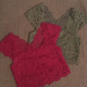 2 Bralettes w Built-In Bra, Burgundy&Hunter - NWOT